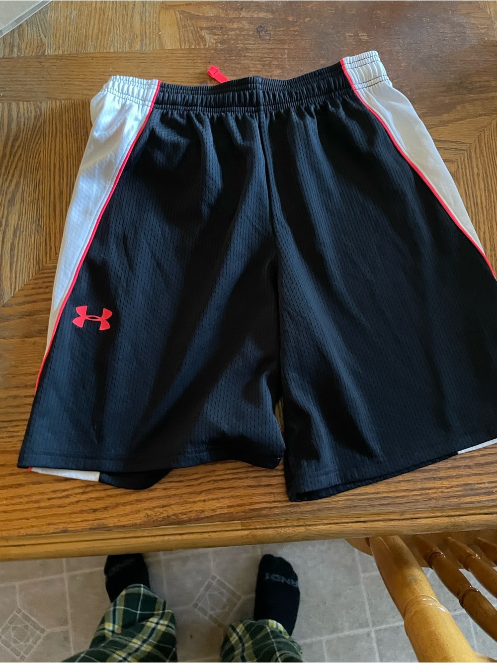 Under Armour Men’s Black Athletic Shorts with White & coral Accents